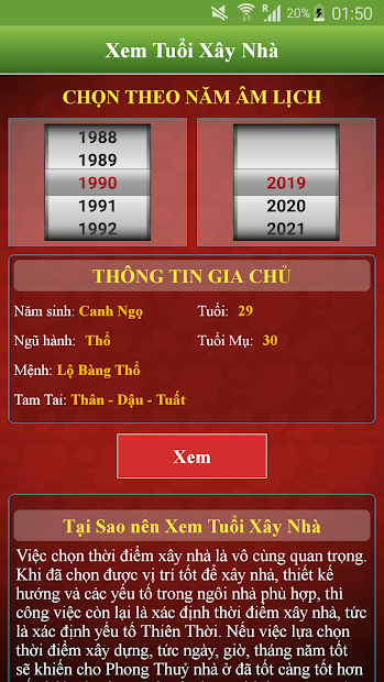 Screenshots Lịch Vạn Niên 2020 - Xem lịch âm, tử vi nhanh chóng