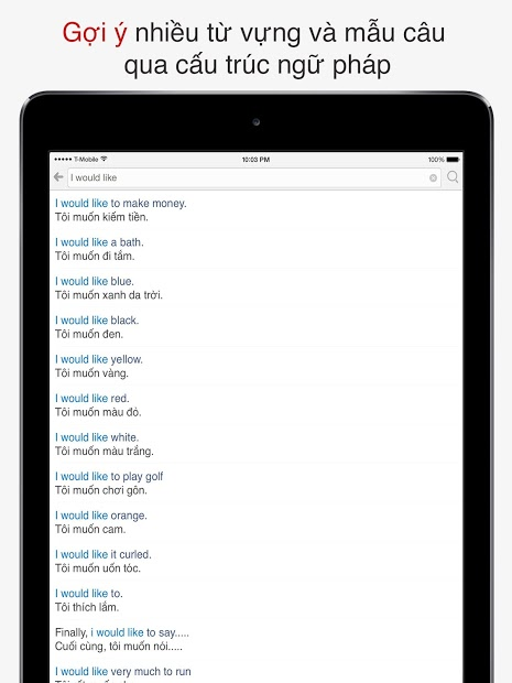 Screenshots Tra câu - Ứng dụng tra mẫu câu Anh-Việt, Việt-Anh