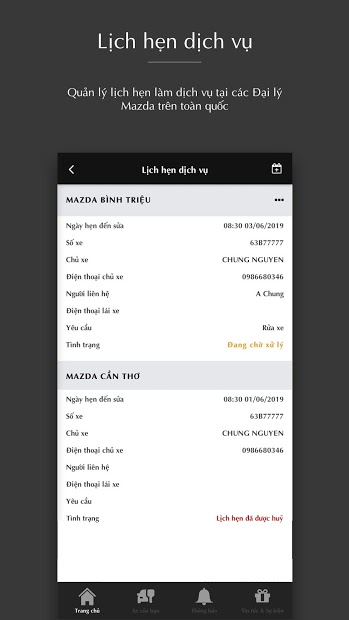 Screenshots Mazda Service: Tra cứu bảo hành điện tử, thông tin xe Mazda