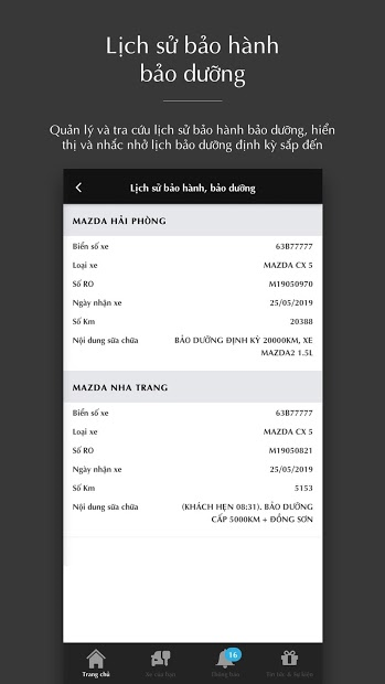 Screenshots Mazda Service: Tra cứu bảo hành điện tử, thông tin xe Mazda