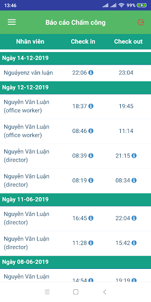 Screenshots Sổ Chấm Công: Báo cáo công việc, quản lý thời gian