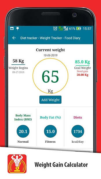 Screenshots Weight Gain Calculator - Chế độ ăn uống tăng cân