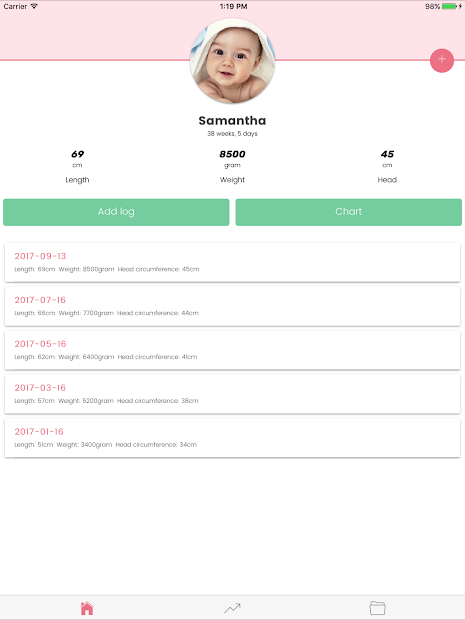 Screenshots Phát triển bé: Theo dõi cân nặng, chiều cao của bé