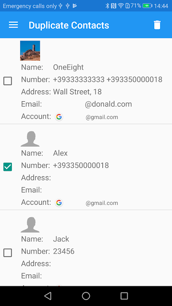 Screenshots Duplicate Contacts-Xóa danh bạ trùng lặp