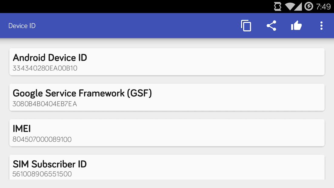 Screenshots Device ID- Cung cấp địa chỉ ID cho điện Thoại Android