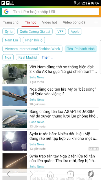 Screenshots SFive Browser: Miễn phí 3G xem tin tức, tải video, chặn quảng cáo