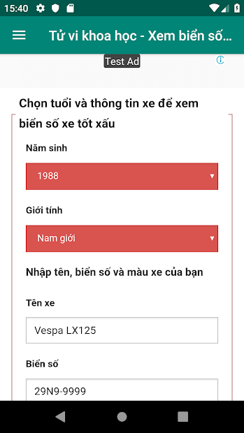Screenshots Ứng dụng Tử vi khoa học - Xem biển số xe phong thủy, ý nghĩa biển số xe