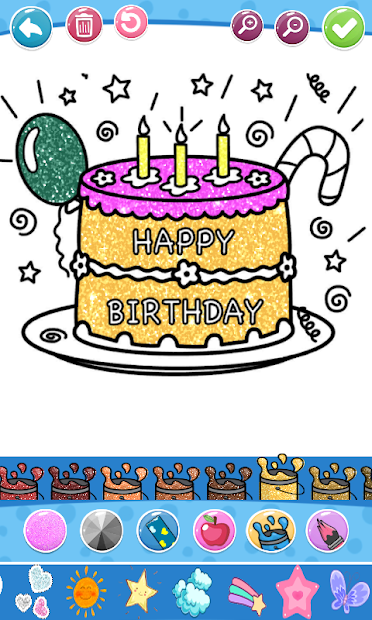 Screenshots Glitter Birthday Cake Coloring and Drawing - Sách vẽ và tô màu bánh sinh nhật lấp lánh