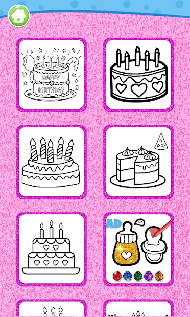 Screenshots Glitter Birthday Cake Coloring and Drawing - Sách vẽ và tô màu bánh sinh nhật lấp lánh