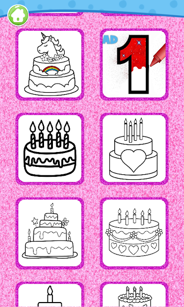 Screenshots Glitter Birthday Cake Coloring and Drawing - Sách vẽ và tô màu bánh sinh nhật lấp lánh
