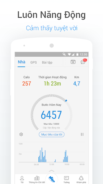 Screenshots Ứng dụng đếm bước chân, tính calo, quản lý chỉ số cơ thể