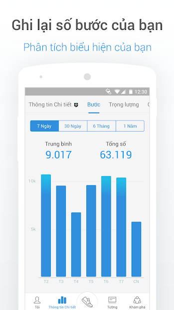 Screenshots Ứng dụng đếm bước chân, tính calo, quản lý chỉ số cơ thể