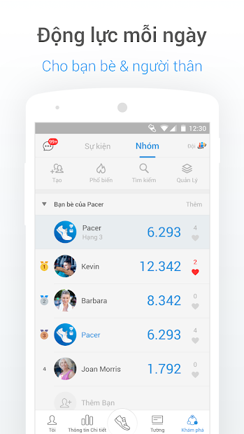 Screenshots Ứng dụng đếm bước chân, tính calo, quản lý chỉ số cơ thể