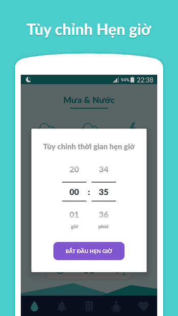 Screenshots Sleepo: Âm thanh tiếng mưa, tiếng thác nước tạo cảm giác dễ ngủ, ngủ ngon