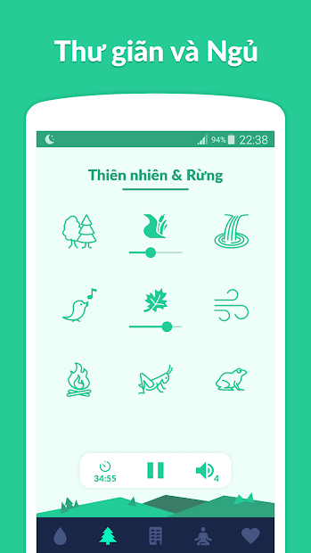 Screenshots Sleepo: Âm thanh tiếng mưa, tiếng thác nước tạo cảm giác dễ ngủ, ngủ ngon