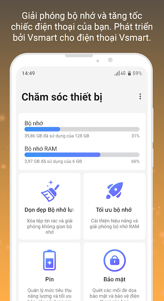 Screenshots VinSmart Chăm sóc Thiết bị: Ứng dụng chăm sóc thiết bị điện thoại của VinSmart