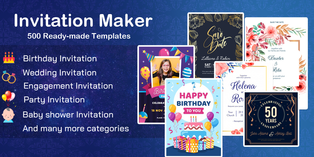 Ứng dụng Invitation maker 2020 - giải pháp tuyệt vời cho những ai muốn thiết kế thiệp đẹp và độc đáo. Với nhiều tính năng đa dạng, bạn có thể tạo ra những thiệp chúc mừng sinh nhật, thiệp cưới hay những thiệp kỷ niệm đầy ý nghĩa. Không cần phải tốn nhiều công sức, bạn sẽ có được những món quà ý nghĩa chỉ với vài thao tác đơn giản trên ứng dụng.