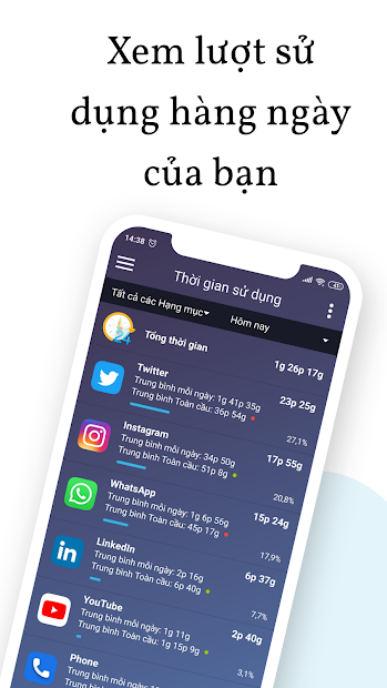 Screenshots StayFree - Theo dõi thời gian sử dụng điện thoại