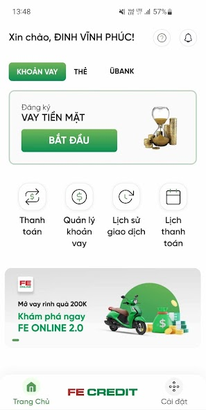 Screenshots FE Onine 2.0: Đăng ký vay tiền online, mua bảo hiểm, mở thẻ tín dụng