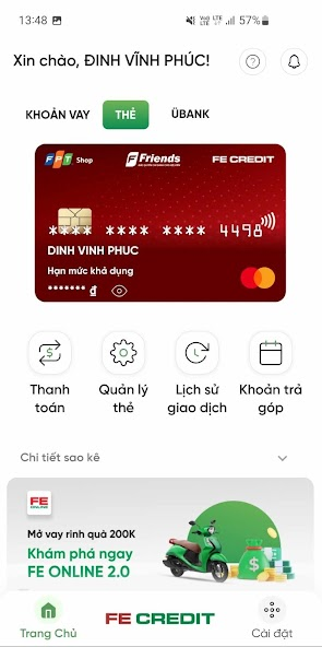 Screenshots FE Onine 2.0: Đăng ký vay tiền online, mua bảo hiểm, mở thẻ tín dụng
