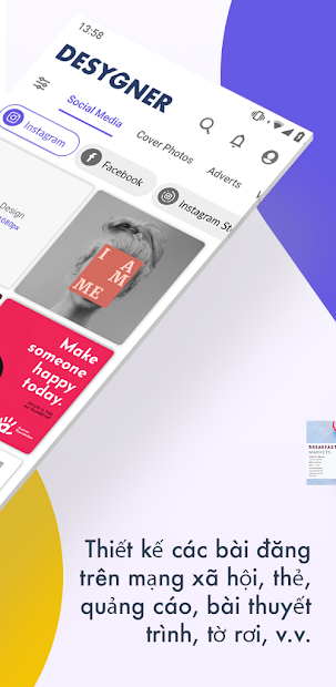 Screenshots Desygner: Ghép chữ vào ảnh, thiết kế ảnh theo mẫu có sẵn