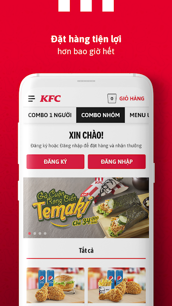 Screenshots KFC Vietnam - Đặt gà rán KFC tại nhà, nhiều ưu đãi khuyến mãi