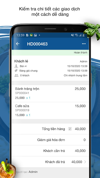 Screenshots KiotViet Quản lý Nhà hàng - Quản lý hoạt động kinh doanh của nhà hàng