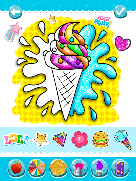 Screenshots Glitter Ice Cream Coloring: Sách tô màu que kem cho bé