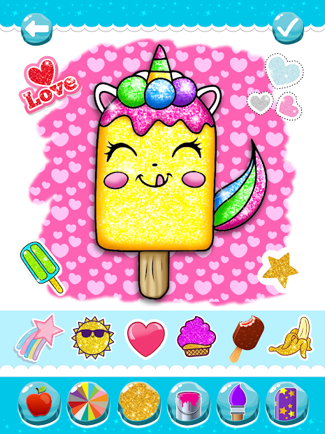 Screenshots Glitter Ice Cream Coloring: Sách tô màu que kem cho bé