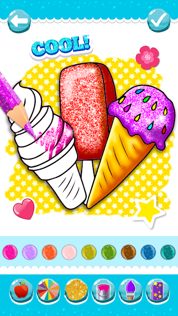 Screenshots Glitter Ice Cream Coloring: Sách tô màu que kem cho bé