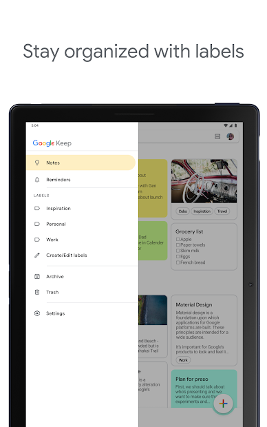 Screenshots Google Keep - ứng dụng ghi chú của Google