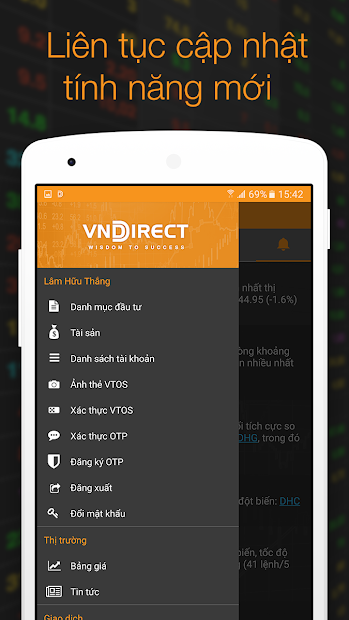 Ảnh chụp màn hình VNDIRECT Giao dịch chứng khoán - cập nhật chỉ số thị trường, mua bán cổ phiếu