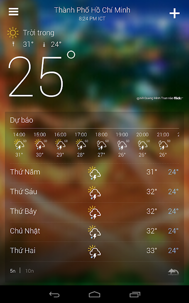 Screenshots Yahoo Thời tiết: Phần mềm dự báo thời tiết