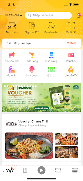 Screenshots Utop - Ứng dụng đặt đồ ăn, mua vé xem phim, nạp thẻ điện thoại, mua sắm, làm đẹp online tiện lợi.