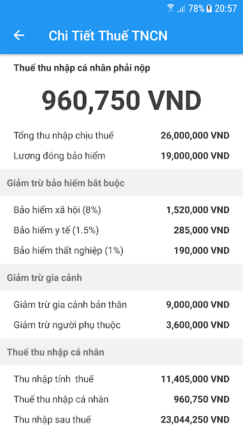 Screenshots Ứng dụng tính thuế thu nhập cá nhân (TNCB) 2020