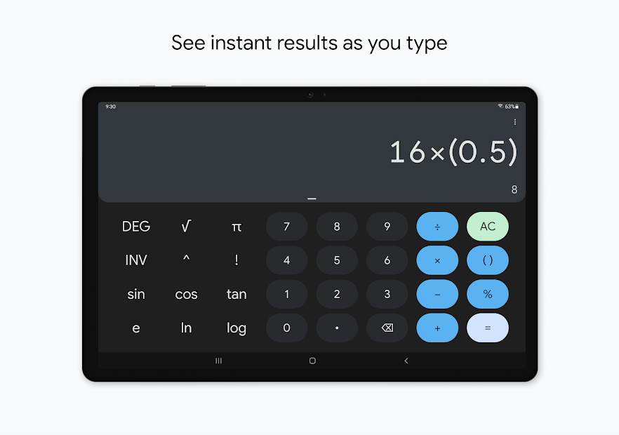 Screenshots Calculator: Ứng dụng máy tính bỏ túi, tính toán nhanh chóng của Google