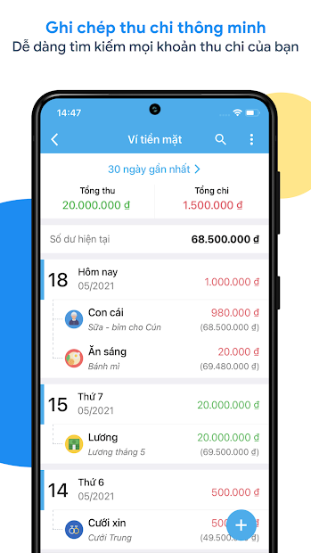 Screenshots MISA: Ứng dụng sổ thu chi, quản lý tài chính cá nhân