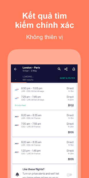 Screenshots Skyscanner - Ứng dụng đặt vé máy bay, phòng khách sạn giá rẻ