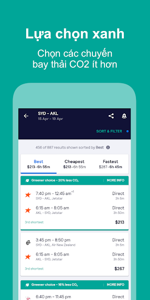 Screenshots Skyscanner - Ứng dụng đặt vé máy bay, phòng khách sạn giá rẻ