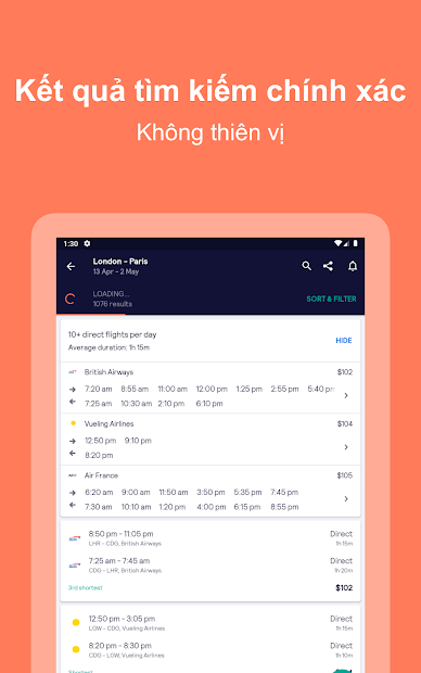 Screenshots Skyscanner - Ứng dụng đặt vé máy bay, phòng khách sạn giá rẻ