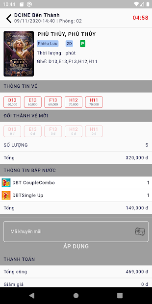 Ảnh chụp màn hình Dcine Cinemas - ứng dụng đặt vé xem phim của Dcine