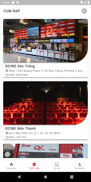 Ảnh chụp màn hình Dcine Cinemas - ứng dụng đặt vé xem phim của Dcine