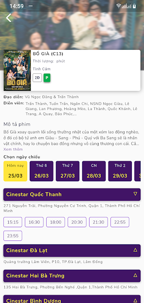 Screenshots Tải Cinestar: Ứng dụng đặt mua vé xem phim nhận nhiều ưu đãi