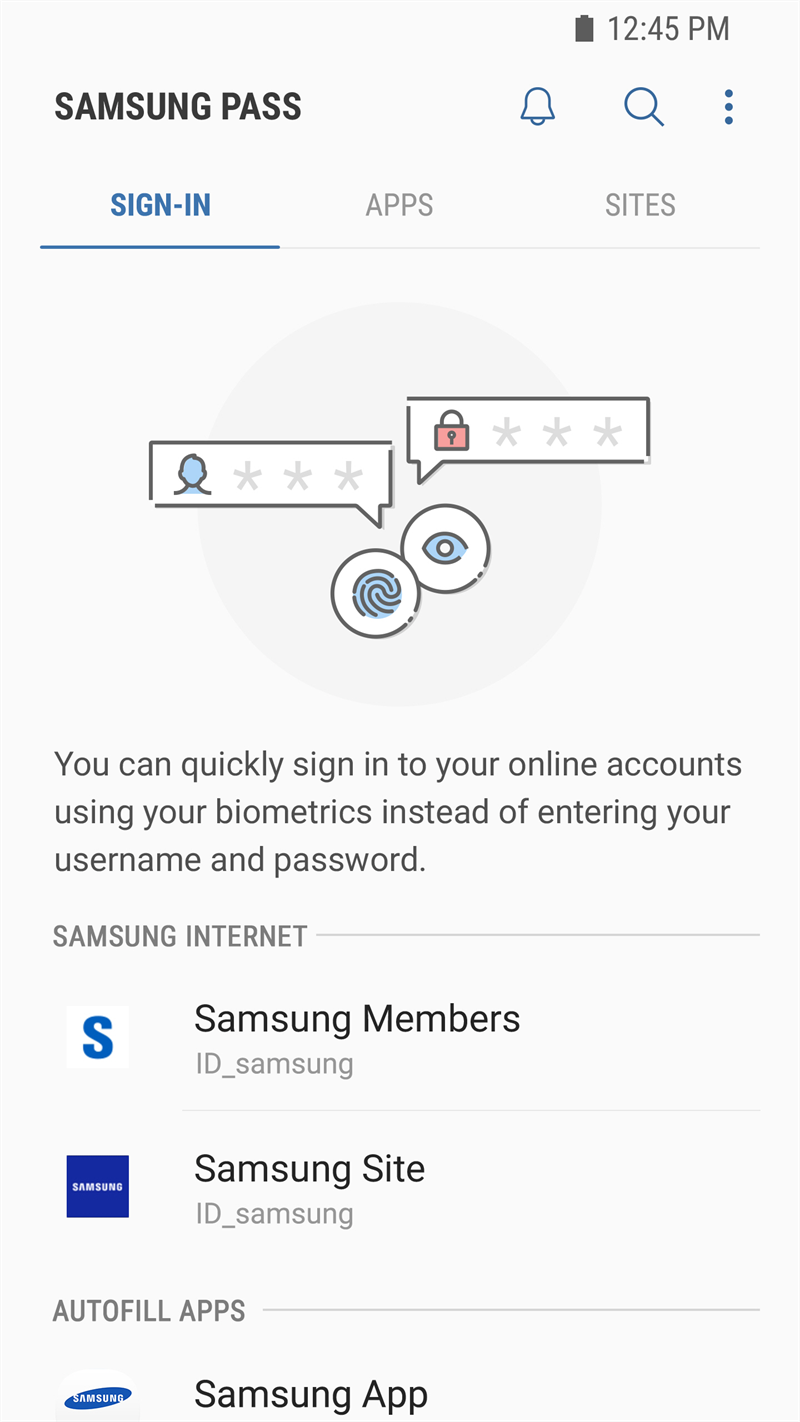 Screenshots Samsung Pass - Công cụ quản lý và lưu mật khẩu của Samsung