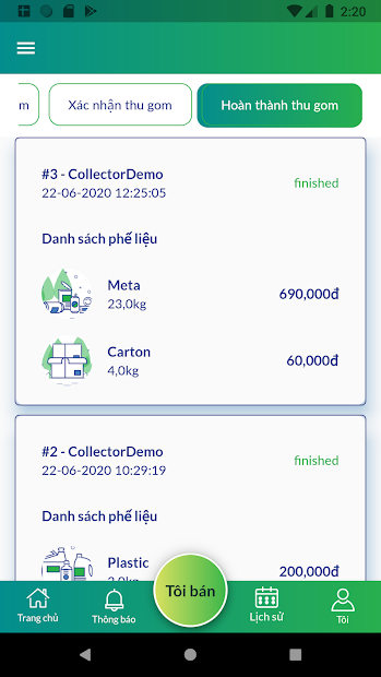 Screenshots VECA: Ứng dụng bán ve chai công nghệ, phân loại phế liệu