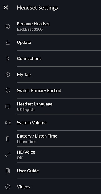 Screenshots BackBeat: Ứng dụng điều khiển tai nghe Plantronics