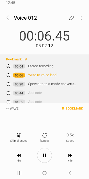 Screenshots Samsung Voice Recorder: Ứng dụng ghi chú bằng giọng nói