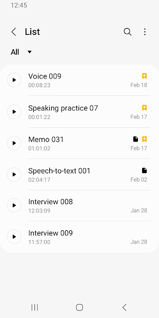 Screenshots Samsung Voice Recorder: Ứng dụng ghi chú bằng giọng nói
