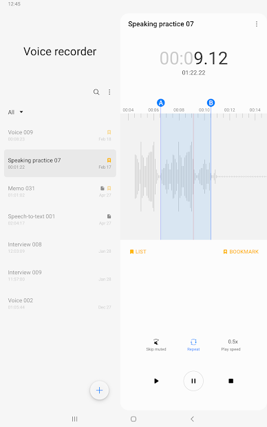 Screenshots Samsung Voice Recorder: Ứng dụng ghi chú bằng giọng nói