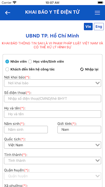Screenshots App Y Tế HCM: Ứng dụng khai báo y tế TP.HCM
